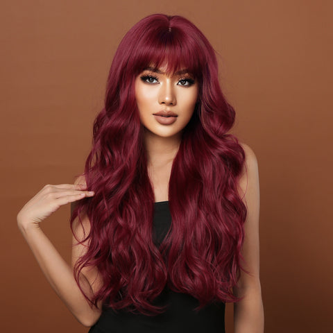 M22 wine red Long Burgundy curly wig LC2074-1