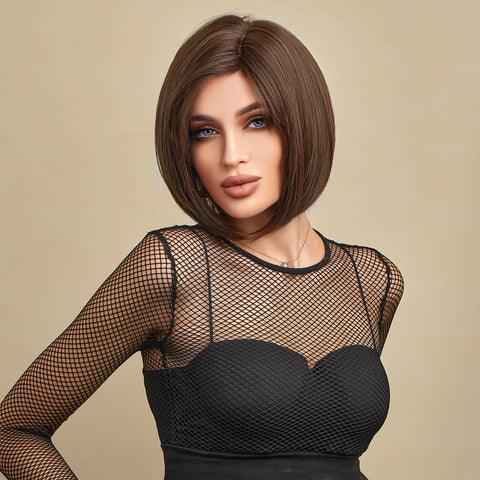 Haircube 12 Inch Brown Short Straight Wig Synthetic Heat Resistant for Woman Natural Fanshion Daily Party DIY de127-3