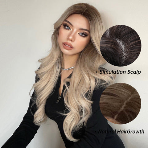 S32 Long  Ombre Blonde Slight Wavy Curly Wig 24 Inch LC307-1