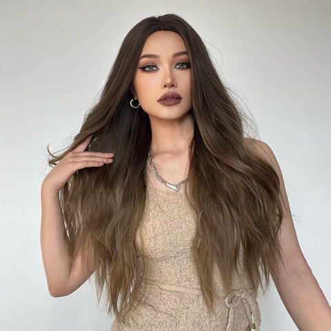 S37 Long Ombre Brown Wavy Curly Wig 26 Inch  LC179-1
