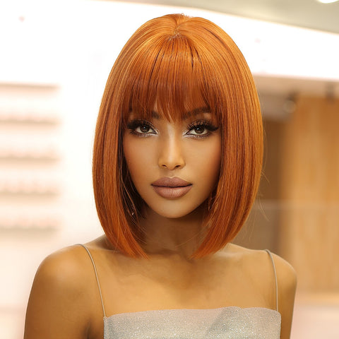 S96 short straight bobo wigs orange wigs with bangs wigs for women LC2071-3