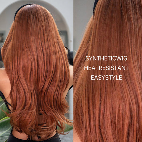 【Peachy 31】26 inch Long Orange Slight Wavy Curly Wig with Bang  26 Inch  LC028-1