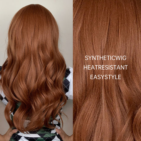 Haircube 22 Inch Long Dark Orange Wavy Curly Wig with Bang Heat Resistant Synthetic Wig for Women Natural Fashion Party Diy Daily Cosplay  LC034-1
