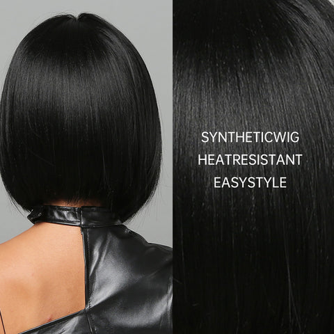 Haircube 10 Inch Short Black  Bob Wig Heat Resistant Synthetic Wig  Natural Comfortable for Woman Party Daily DIY LC2050-1