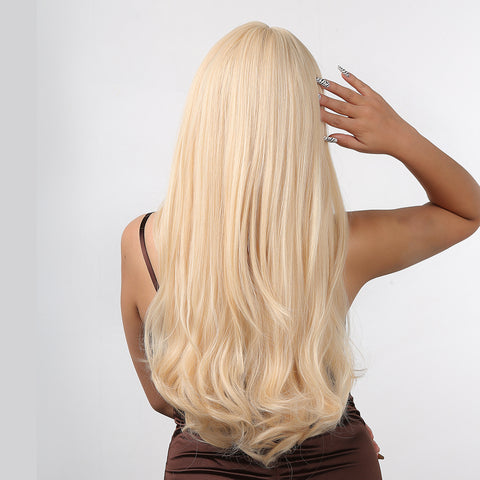 【Peachy 17】28 Inches Blonde Long Wavy Wigs with bangs nature and soft WL1010-1