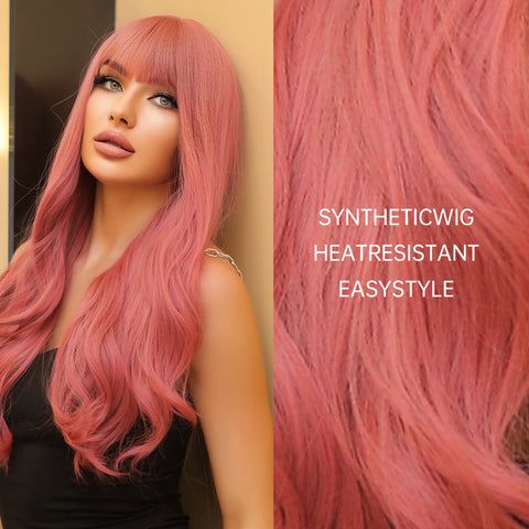 T34 pink curly wigs with bangs wigs for Women WL1020-1