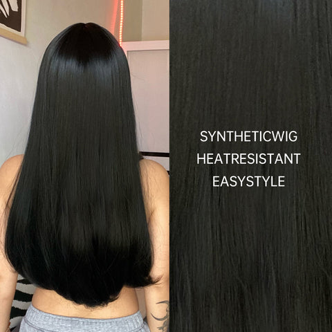 【YW15】26 inches long black straight wig with bangs LC257-1