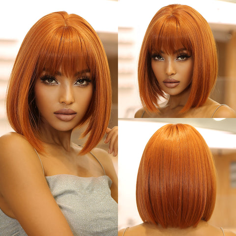 【Sphere 47】14 Inch short straight bobo wigs orange wigs with bangs wigs for women LC2071-3