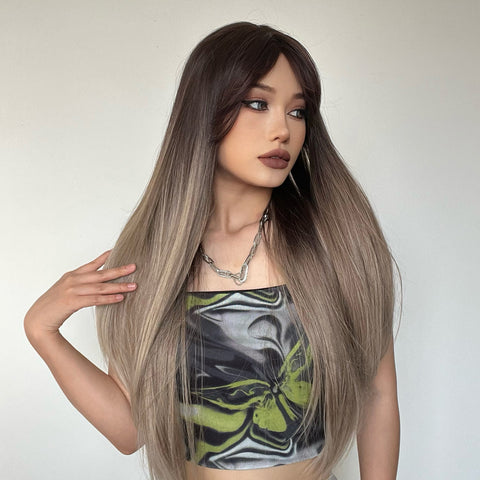 【Peachy 7】 28inches long straight hair ombre grey LC267-1