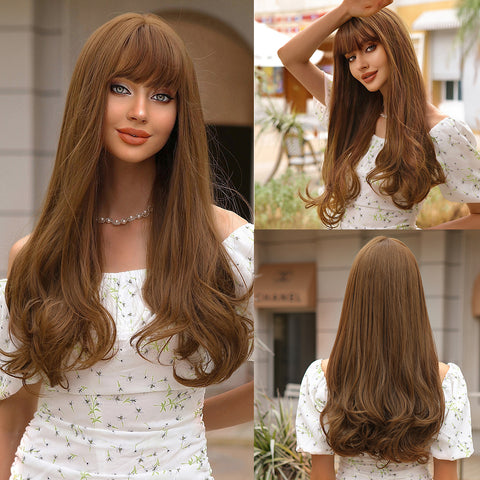 【Luna 17】 Long curly wigs brown with bangs wigs for women for daily life WL1010-2