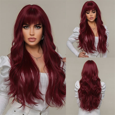 【YW25】26inches wine red Long Burgundy curly wig LC2074-1