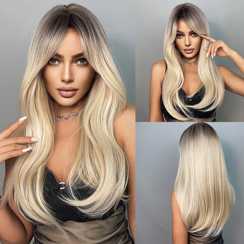 【Gaby 48】🔥BUY 3 WIG PAY 2 WIG🔥 Haircube 26 Inch Long Ombre Platinum Brown Straight Wig Middle Part line  LC5227-1