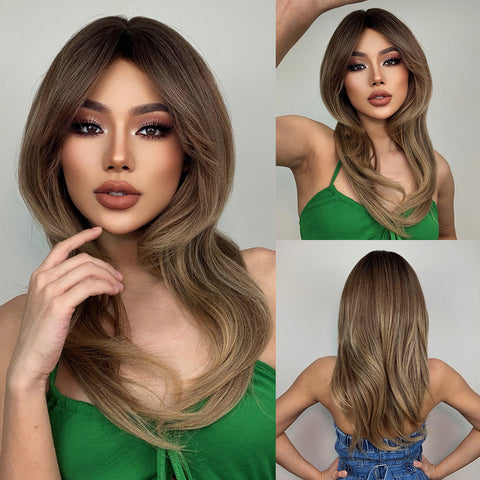 【Gaby 75】🔥BUY 3 WIG PAY 2 WIG🔥Haircube 22 Inch Long Ombre  Brown Natural Curly Wig with Middle  LC259-5