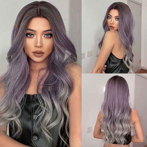 S30 Long Ombre Purple Wavy Synthetic wigs 511601