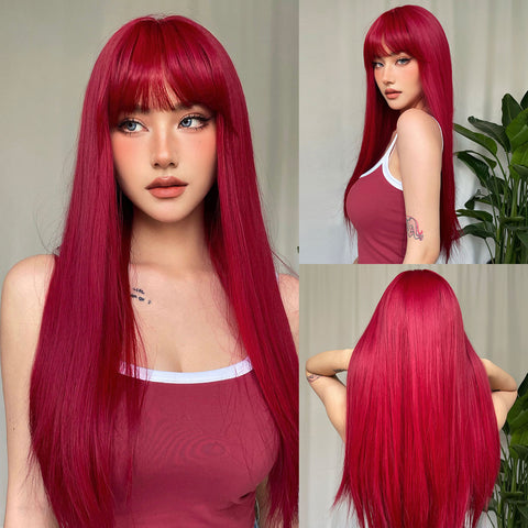 M31 Red Long Straight Wigs for Women WL1085-1