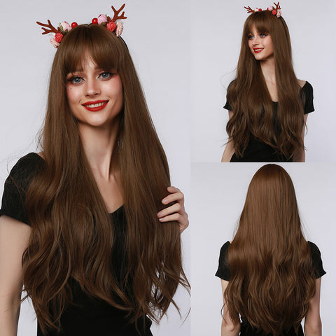 【Gaby 76】🔥BUY 3 WIG PAY 2 WIG🔥28 Inch Long Brown Straight Wig with Bang   lc6103-1