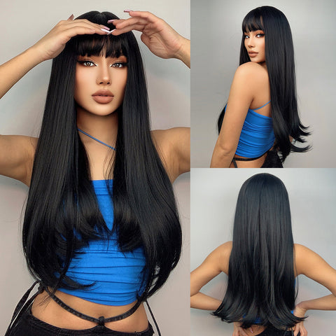 【Gaby 30】🔥BUY 3 WIG PAY 2 WIG🔥 Long Black Straight Wig with Bang 24 Inch LC257-1
