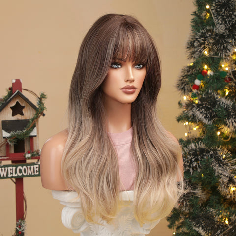 S7  Long  Chocolate Ombre Brown Bob Wig with Bang  LC5207