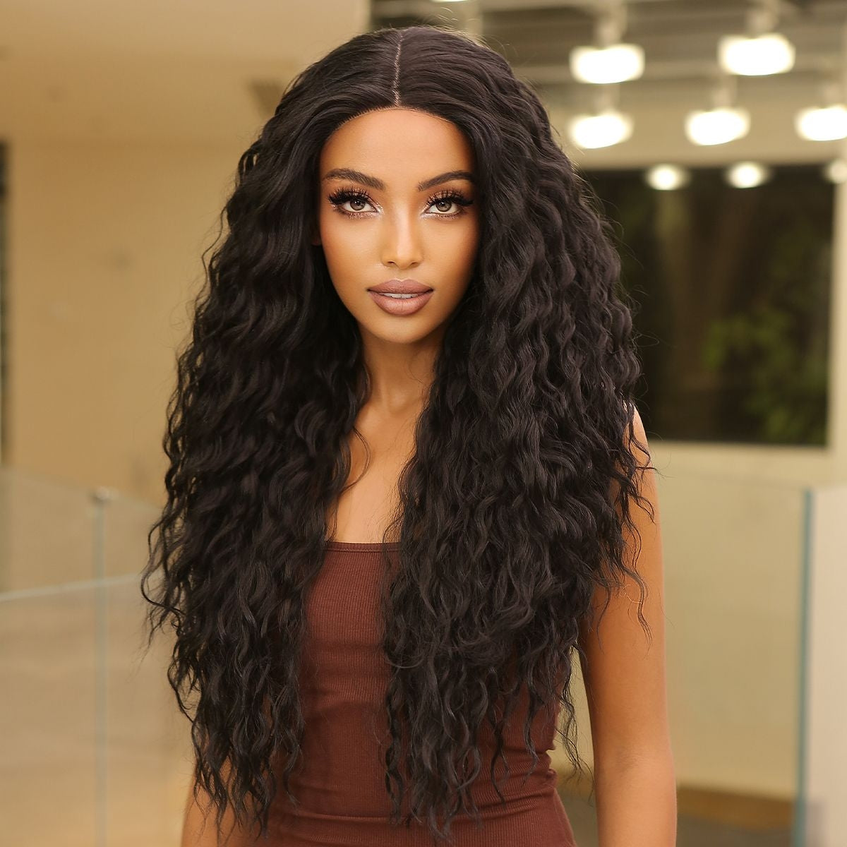 【Sphere 16】28-inch black and lace front wigs Long curly Wavy Wig for Women HC11030-1