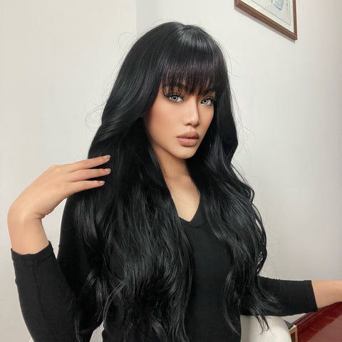 【YW80】 Haircube 30 Inch black long curly wigs with bangs wigs for women LC2088-1