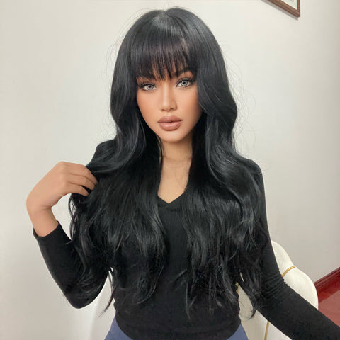 【YW80】 Haircube 30 Inch black long curly wigs with bangs wigs for women LC2088-1