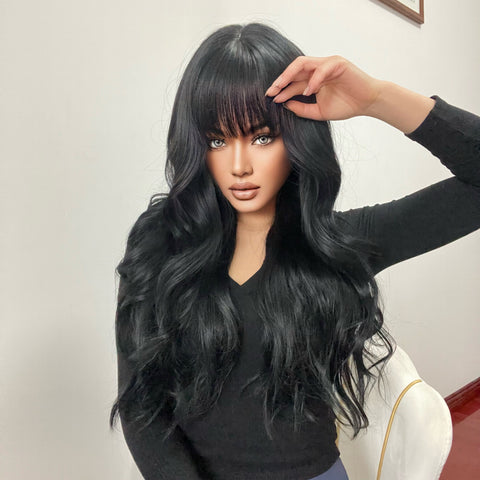 【Luna 39】Haircube 30 Inch black long curly wigs with bangs wigs for women LC2088-1