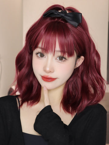 【Gaby 35】🔥BUY 3 WIG PAY 2 WIG🔥Short Red Wavy Curly Synthetic Wig with Bang Natural Fashion LC2073-1
