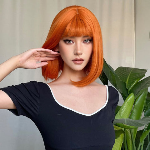 【Peachy 58】12 inches straight Bob orange Short Fashion Wig with bangs WL1100-1