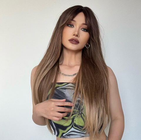 【YW66】 Haircube Long Brown Straight Synthetic Wigs With Bangs LC244-1