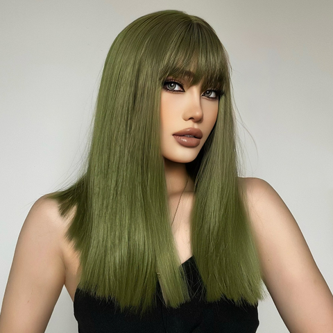 【YW47】 Haircube Long Cyan Green Straight Synthetic Wig LC6043-1