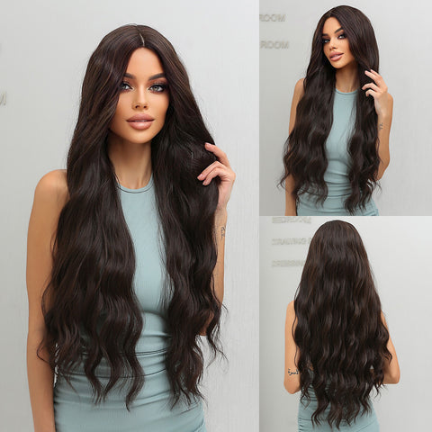 S36 Long Dark Brown Wavy Curly Wig 28 Inch lc5036