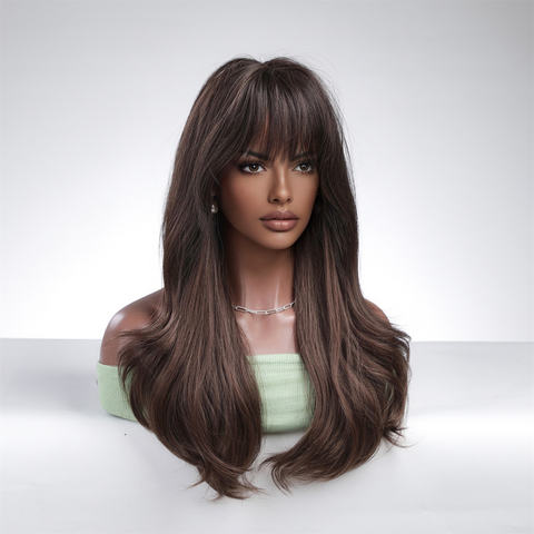 【Sphere 32】26-inch gradient brown long straight wig with bangs lc8071